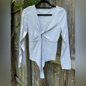 Aerie Gray Tie Front Wrap Blouse